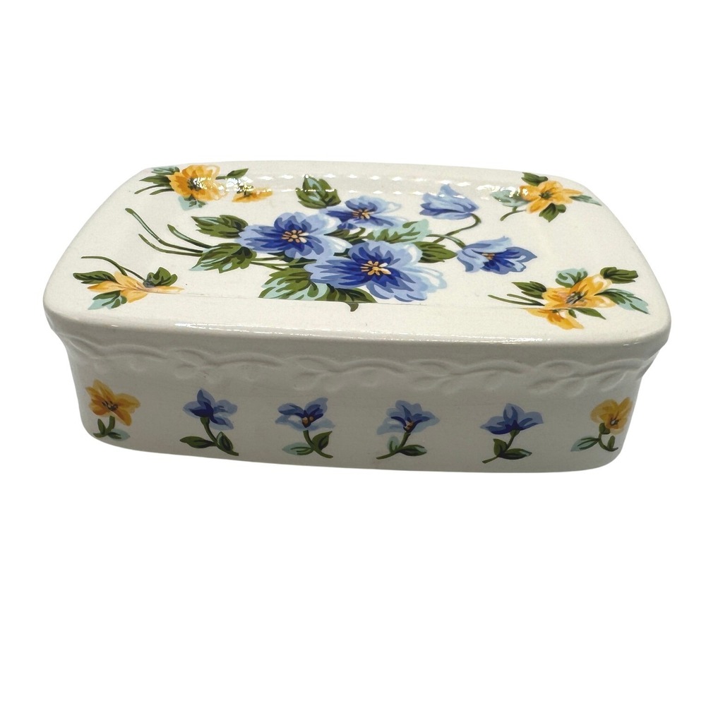 Liz Claiborne Liz at Home Just Picked Floral Ceramic Soap Dish Blue Yellow